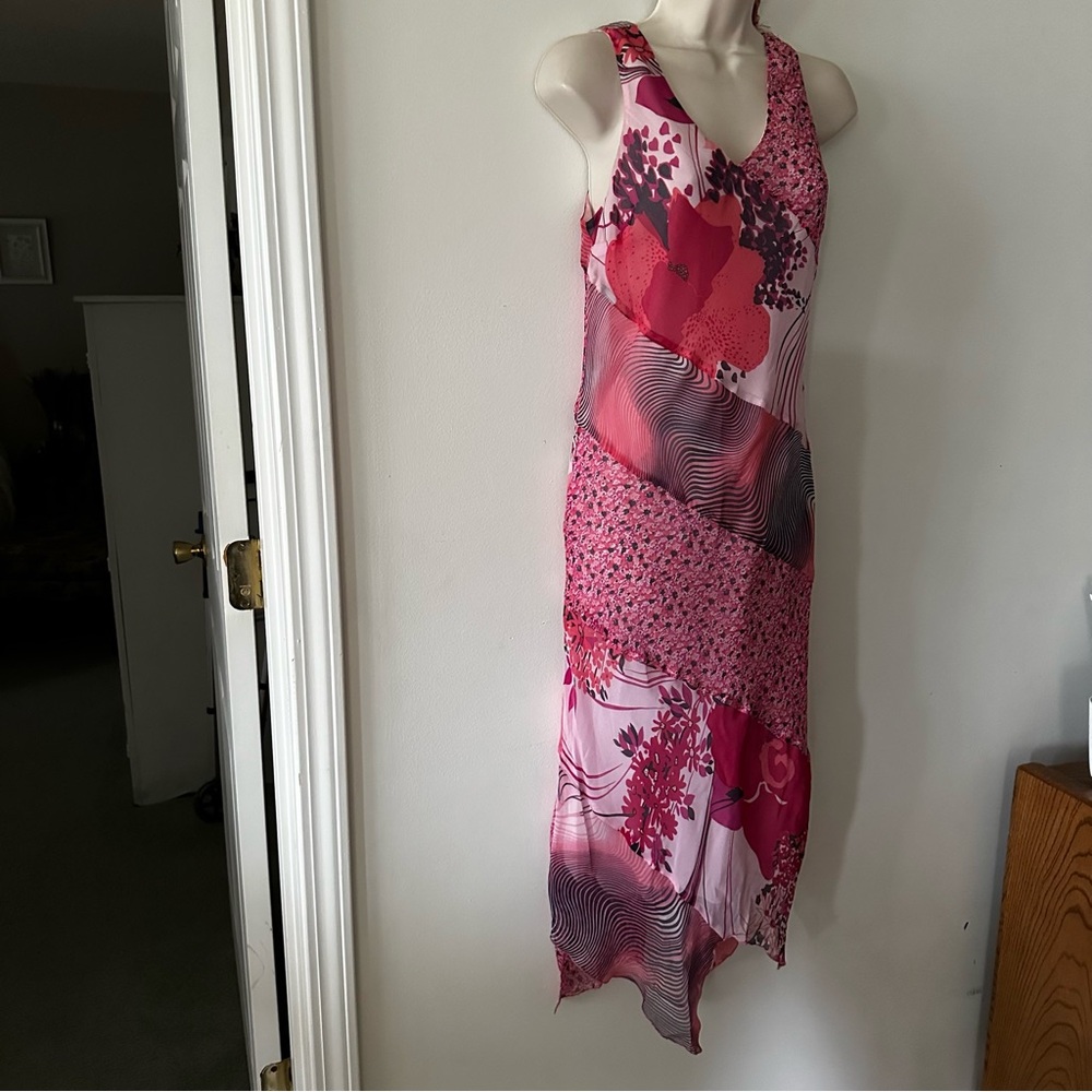 Asymmetrical Pink Floral Slip Dress